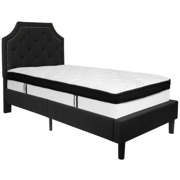 Brighton Twin Size Tufted Upholstered Platform Bed In Black Fabric With Memory Foam Mattress By Flash Furniture Discount - Image 2