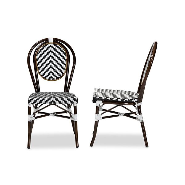 Baxton Studio Alaire Classic French Black and White Weaving and Dark Brown Metal 2-Piece Outdoor Dining Chair Set Hot on Sale - Image 3