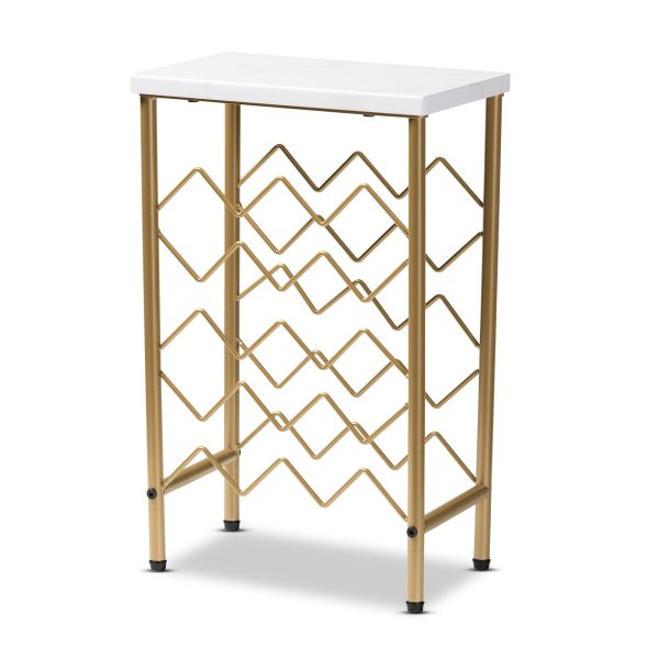 Baxton Studio Ramona Modern and Contemporary Gold Finished Metal Wine Rack With Faux Marble Tabletop For Cheap
