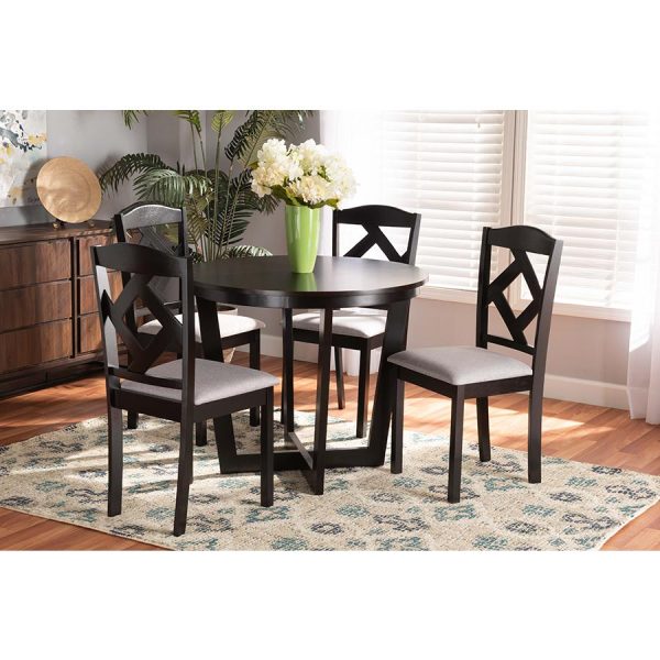 Baxton Studio Morigan Modern Transitional Grey Fabric Upholstered and Dark Brown Finished Wood 5-Piece Dining Set For Discount
