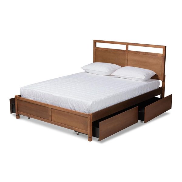 Baxton Studio Saffron Modern and Contemporary Walnut Brown Finished Wood Queen Size 4-Drawer Platform Storage Bed For Sale - Image 3
