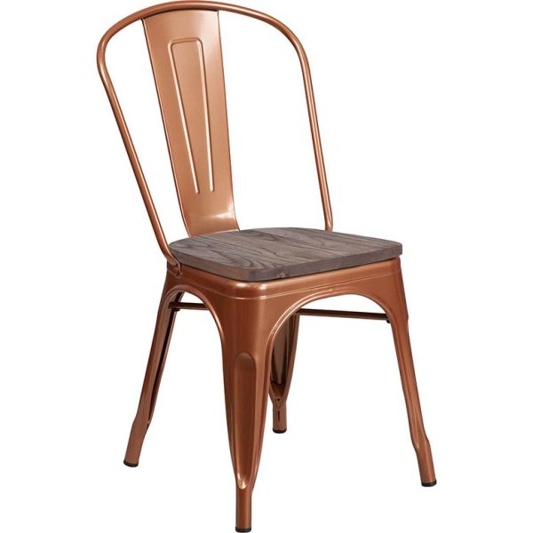 Copper Metal Stackable Chair With Wood Seat By Flash Furniture Online Sale