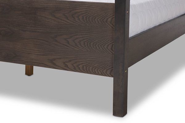 Baxton Studio Natasha Modern and Contemporary Grey Fabric Upholstered and Dark Grey Oak Finished Wood Queen Size Platform Canopy Bed on Sale - Image 5