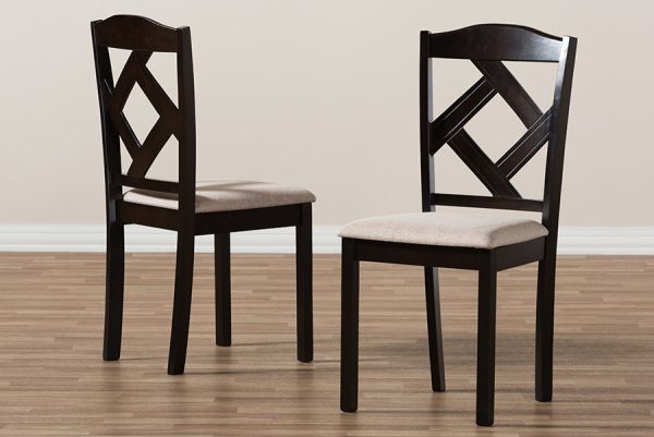 Baxton Studio Ruth Modern and Contemporary Beige Fabric Upholstered and Dark Brown Finished Dining Chair (Set of 2) Fashion - Image 3