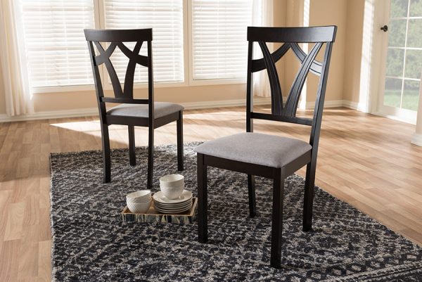 Baxton Studio Sylvia Modern and Contemporary Grey Fabric Upholstered and Dark Brown Finished Dining Chair (Set of 2) For Cheap - Image 2